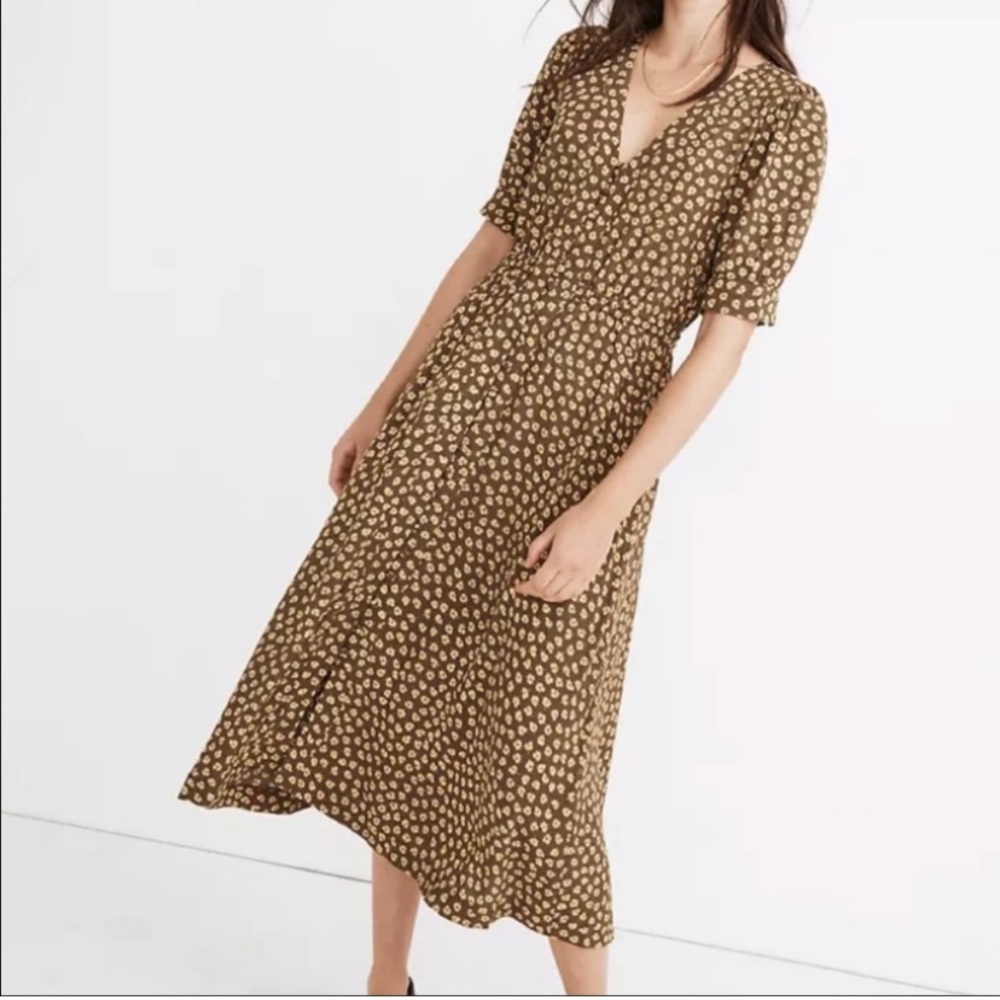 Madwell button-cuff midi dress in woodcut flowers Sz 4